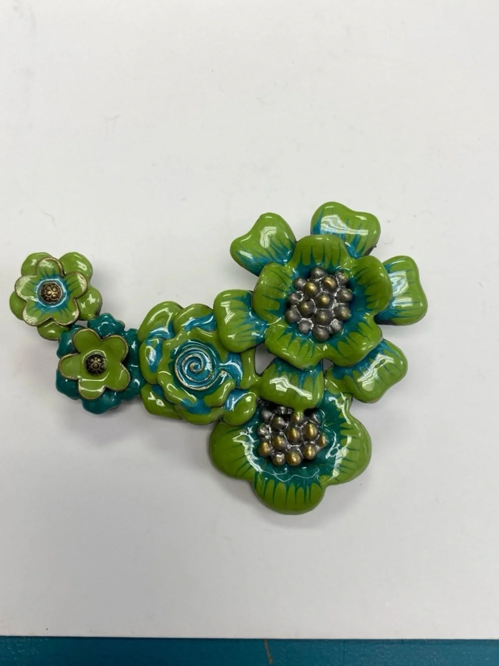 Green & Teal Floral Statement Brooch